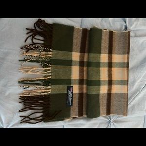 NWOT 100% Cashmere Scarf Plaid, Tan, Green, Brown